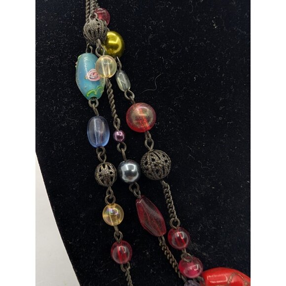 Avon Necklace Filigree metal acrylic braded Glass Lampwork beads layered 17" - Picture 12 of 16